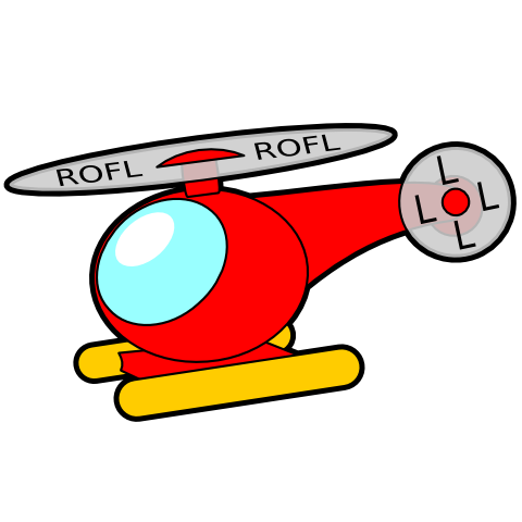 Cartoon ROFLcopter with ROFL blades and LOL tail